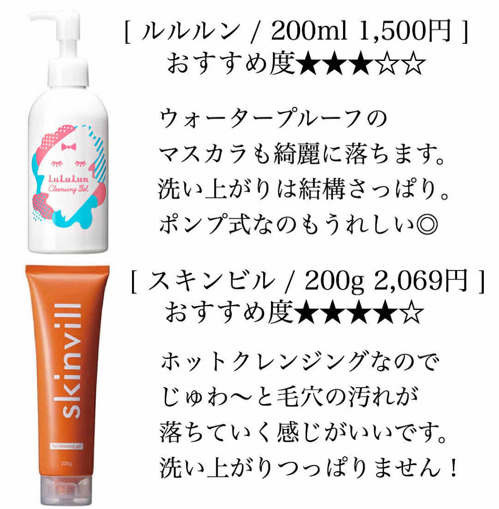 あなたはどっち派 無印良品 Vs ルルルン Vs Skinvill Vs Curel クレンジングジェルを徹底比較 クレンジングジェル比 By キ ノ ボ リ 混合肌 Lips