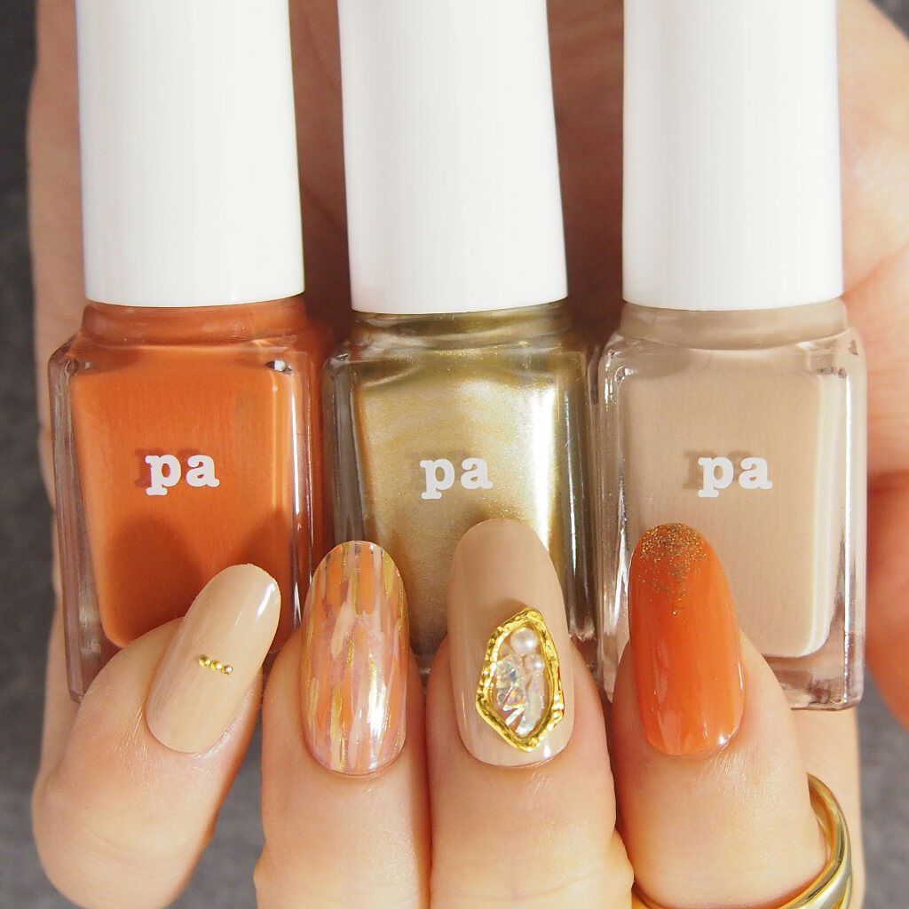 Pa トップアンドベースコート Paを使った口コミ Paネイルs019オレンジと セリア変形パ By Yuyu 300yen Nail Lips