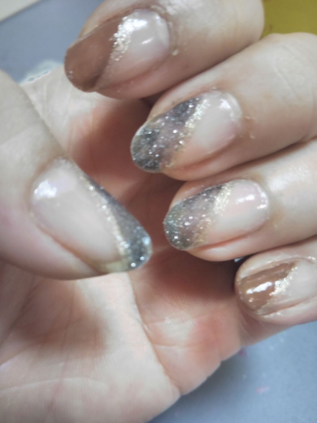 ジェルボリュームトップコート キャンメイクを使った口コミ 斜めフレンチネイルホリックブラウンキャンメ By ろみろみ 混合肌 Lips